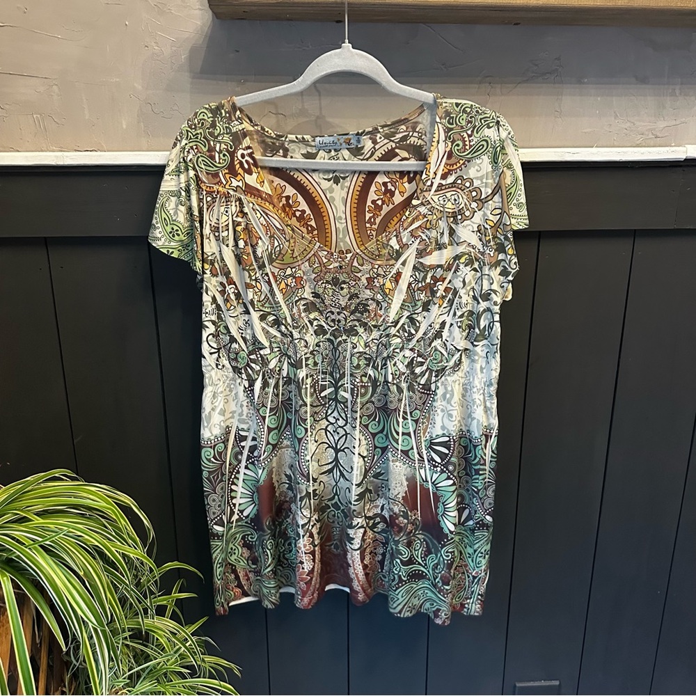 Unity World Wear Womens Babydoll Top Size XL Paisley Boho Y2K Hippie Fairy